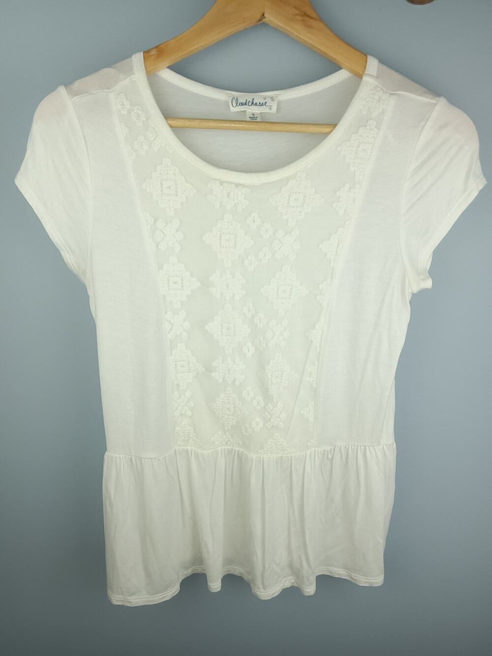 Cloudchaser White Crochet Lace Panel Peplum Top